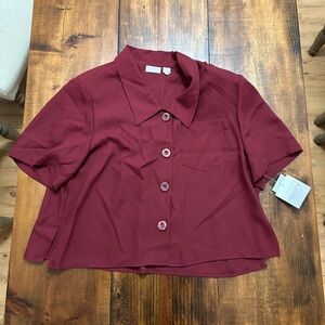 Elisabeth by Liz Claiborne Burgundy Button-Up Blouse with Shoulder Pads Women 18